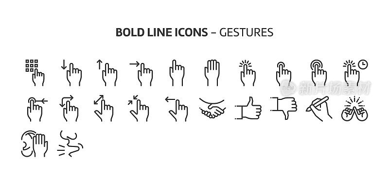 Gestures, bold line icons